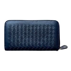 Bottega Veneta Nappa Intrecciato Leather Zip Around Long Wallet in Blue